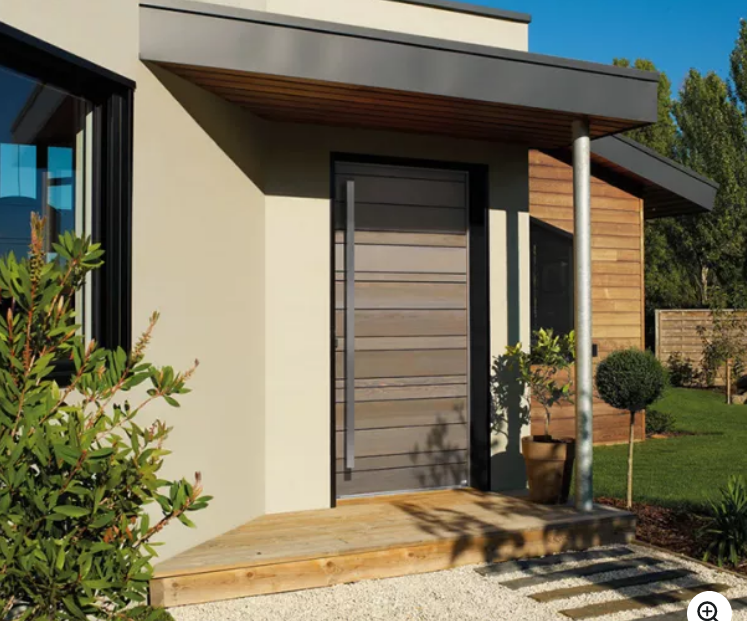 Porte d'entrée en bois style contemporain teinte cendre