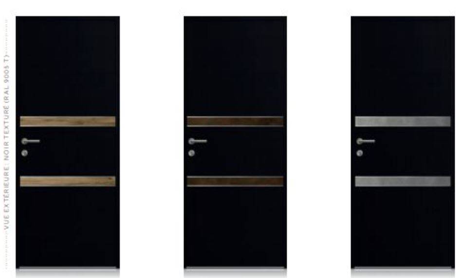 Porte d'entrée en aluminium noire avec décor à Evenos