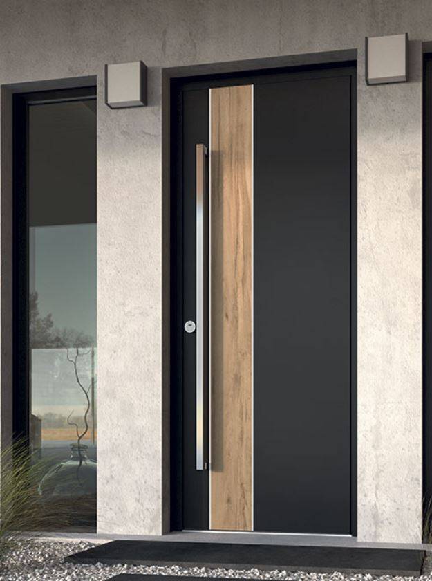 Porte d'entrée alu noir finition effet bois Six-Fours