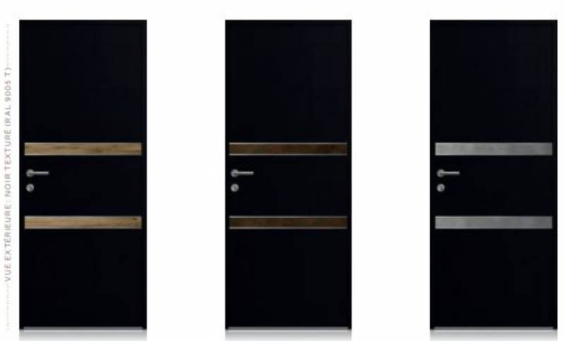Porte d'entrée en aluminium noire avec décor à Evenos
